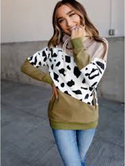 Ampersand Ave Olive, White & Taupe Animal Print Funnel Neck Sweater